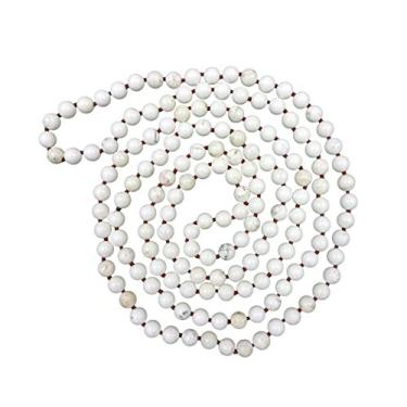 Imagem de MGR MY GEMS ROCK! Colar de 6 a 8 mm com contas e nó à mão, pedra genuína, multicamadas, longo, infinito, chacra, estilo mala, para homens ou mulheres, 152 cm de comprimento., Gema, jaspe extravagante