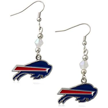 Imagem de NFL Siskiyou Sports Brincos femininos com pingente de cristal Buffalo Bills, tamanho único, cor do time, branco