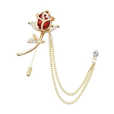 Imagem de Broche de flor de strass de cristal alfinete de lapela rosa para homens broche de corrente de pendurar broche de terno masculino broche de lapela de flor para ternos, Small, Metal, Sem Pedra Preciosa
