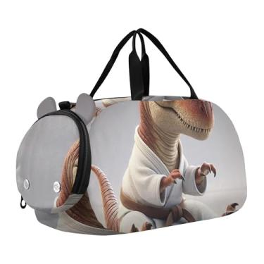 Imagem de Bolsa esportiva para meninos durante a noite para o fim de semana, lindas bolsas de viagem para jardim de rosas para meninas, Dinossauro Karatê Engraçado, Clássico