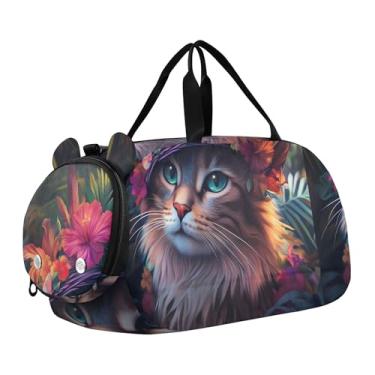 Imagem de Bolsa esportiva de viagem para meninos, burro, desenho animado, cavalo, durante a noite, para o fim de semana, bolsas de viagem, bolsa esportiva de dança, Chapéu floral boho gato girassol, Clássico