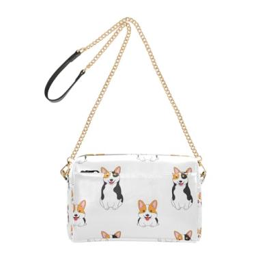 Imagem de Joitme Linda bolsa de ombro amarela Corgi branca tiracolo feminina bolsa de ombro para celular linda bolsa de ombro de couro PU com alça de corrente