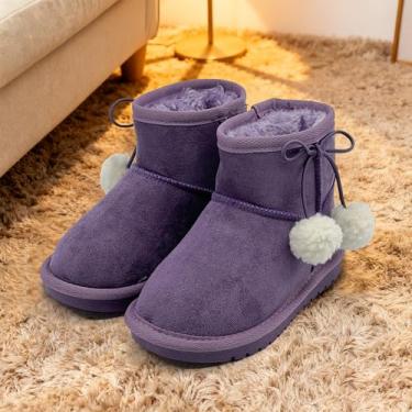 Imagem de Botas de neve infantis para meninas, meninos, de camurça, quente, leve, confortável, cano médio, forradas, felpudas, sapatos de inverno para crianças pequenas/grandes, Roxa, 13 Little Kid