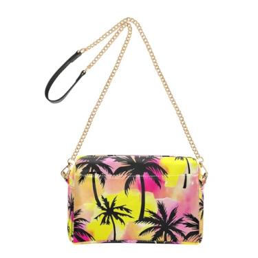 Imagem de Joitme Bolsa tiracolo feminina para celular, palmeiras pretas, aquarela, cucoloris, de couro PU, com alça de corrente