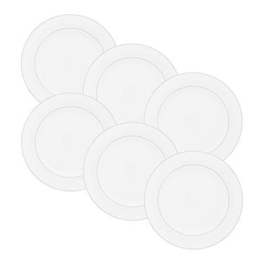 Imagem de WOLFF - Conjunto 6 Pratos para Sobremesa de Porcelana com Borda Prateada Mônaco Branco 19cm x 2cm