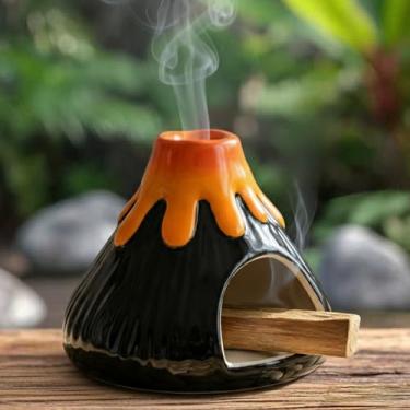 Imagem de Potiera Porta-incenso de vulcão pequeno, suporte de cerâmica feito à mão para meditação, spa e ioga, queimador de incenso de cone e refluxo para decoração de casa e escritório, presentes espirituais