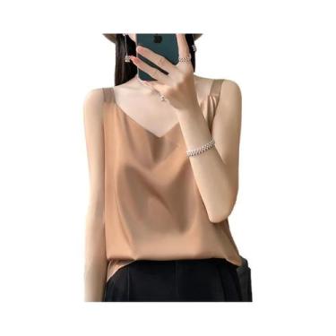 Imagem de Top Feminino De Seda Solto Com Decote Em V, Colete Fino De Acetato Sat
