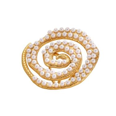 Imagem de Anel de declaração espiral espiral de aço inoxidável pérolas falsas halo grande concha redonda geométrica caracol anéis de dedo aberto ajustáveis alianças de compromisso de noivado ajuste confortável