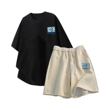 Imagem de Conjunto Casual Masculino Tamanho Grande M-8XL Camiseta Solta E Shorts