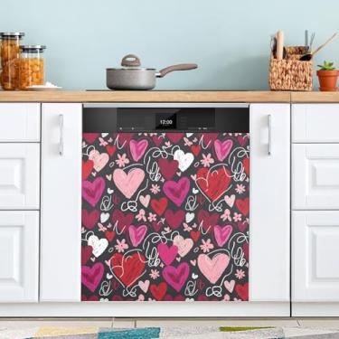 Imagem de ATTX Capa magnética para lava-louças com corações florais pequenos | Adesivo decorativo de eletrodomésticos de 58 x 66 cm para armários domésticos e eletrodomésticos #359