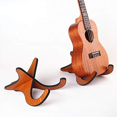 Imagem de Suporte para Instrumento de Corda Ukulele Violino Piano Estilo X-Frame Madeira Portátil Plegável Vertical com Bordas Couro Macio - Evita Escorregament