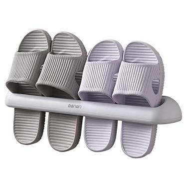 Imagem de Rack de chinelos banheiro montado na parede Organizador sapatos autocolante Suporte para armazenamento ABS Design dobrável Instalação fácil Amplamente