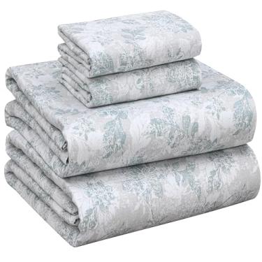 Imagem de RUVANTI Jogo de cama king size 100% algodão - tecido de cetim macio sedoso para uma sensação de hotel de luxo, bolso profundo de 40,64 cm, refrescante, respirável e durável, 4 peças, estampa floral