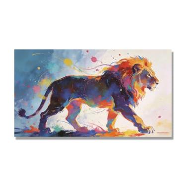 Imagem de NHLDZYH Respingo de tinta leão pintura em tela abstrata arte animal mural vívido chama a atenção para sala de estar decoração de casa moderna. A109. 70 x 125 cm. Apenas tela