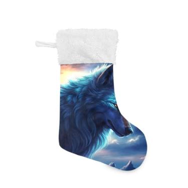 Imagem de ATTX Meias de Natal de lobo, suportes de presente brancos de pelúcia para decorações de festas de fim de ano (17,7 polegadas, 1 pacote) #121