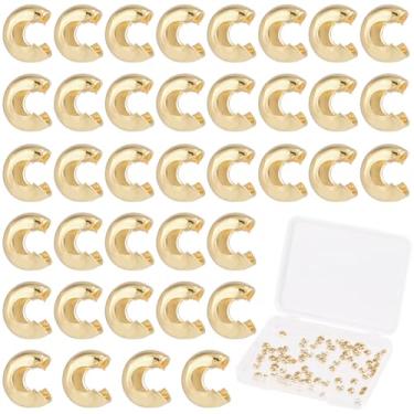 Imagem de Beebeecraft 1 caixa 120 peças capas de contas de crimpagem de ouro real banhado a ouro 24K redondo aberto meio redondo capa de nó de crimpagem 4 mm pequenas contas espaçadoras para fazer joias