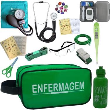 Imagem de Kit de Enfermagem Aparelho de  Pressao Estetoscopio Necessaire Medidor