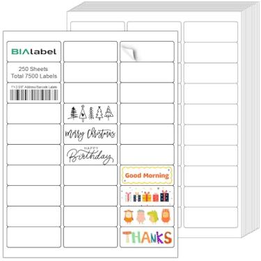 Imagem de 7500 etiquetas 30-Up 2.5 cm x 2-5/8 Etiquetas de código de barras para impressoras a laser e jato de tinta, 250 folhas, branco, adesivo permanente, BIAlabel