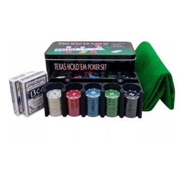 Imagem de Kit Jogo De Poker Semi Profissional 200 Fichas Numeradas Com 2 Baralhos e Toalha Premium
