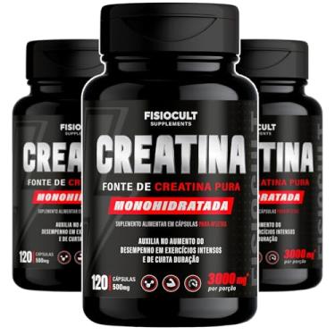 Imagem de Kit 3x Creatina Monohidratada 120 Capsulas 3000 mg Suplemento Alimentar Uso Adulto Sem Gluten Sem Sabor - FisioCult