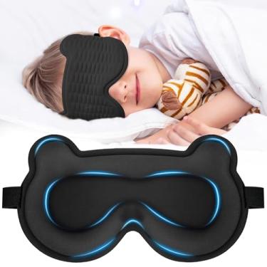 Imagem de Máscara de dormir infantil, máscara de dormir 3D para crianças com alça elástica ajustável, capa de olho em forma de urso com espuma de memória, macia e bloqueadora de luz, presente para meninos