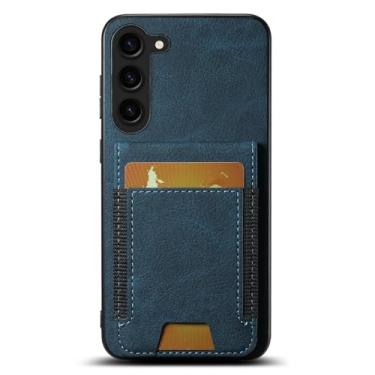 Imagem de POYUFRG Capa carteira para Samsung Galaxy S26 Ultra/S26 Plus/S26, fecho magnético, compartimentos para cartões, capa de couro, fina, retrô, para negócios, azul, S26