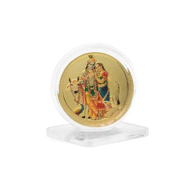 Imagem de DHRUVS COLLECTION Moldura de acrílico 3D Radha Krishna Idol banhado a ouro para decoração de casa, painel de carro, mesa de escritório, Pooja, templo, local de trabalho, presente de inauguração de