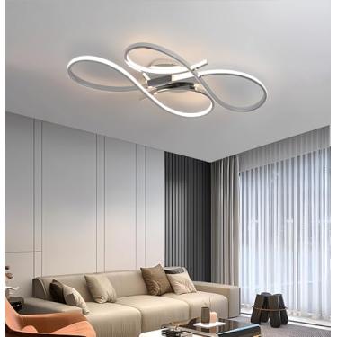 Imagem de Luminária de teto moderna em LED com intensidade regulável e controle remoto para sala de estar, sala de jantar, quarto e cozinha (cromada, 80 cm de comprimento).