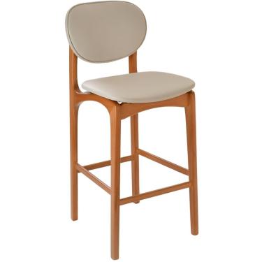 Imagem de Banqueta Alta Atenas Madeira Maciça Amêndoa Estofado Corino Off White