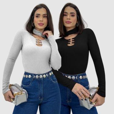 Imagem de Kit 2 Body Feminino Bojo Decote Argola Gola Choker Inverno - Swiss Bou