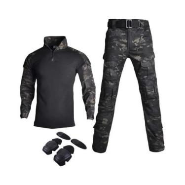 Imagem de Conjunto Tático Masculino Camuflado Preto Com Zíper 1/4, Camisa De Com