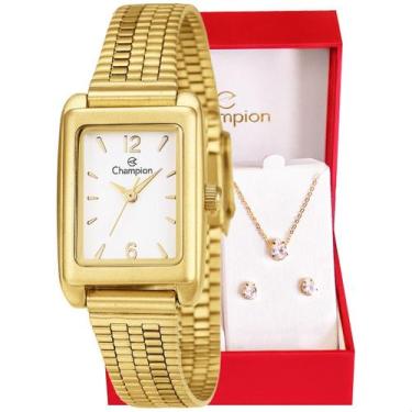 Imagem de Relógio Feminino Champion Dourado Pequeno CF24028H + Colar e Brincos