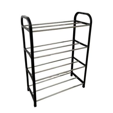 Imagem de Sapateira Prateleira 4 Andares De Metal Leve e Resistente Montagem Fácil Prático Para Quartos Salas Apartamentos Guarda Calçados Sapatos Tenis Multiuso