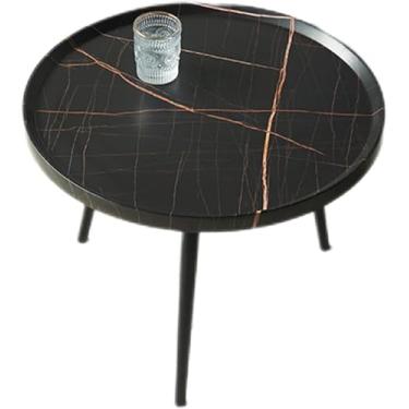 Imagem de Mesa Lateral Mdf 40/50/60cm Escritório Metal Tripé Mesa Lateral Bandeja Redonda Bandeja Removível Outdoor & Indoor Bebida Lanche Mesa De Café Mesa De Telefone, Black, 60 * 48CM