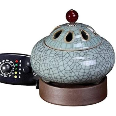 Imagem de Queimador De Incenso Elétrico De Cerâmica Cronometrado, Difusores De óleo Perfumado Ajustáveis Em Temperatura, Forno De Aroma De Velas De Agarwood De Resina De Olíbano, Aqueced, A