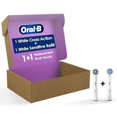 Imagem de Oral-B Cabeças de escova de dentes elétrica de substituição, CrossAction, branco, 1 unidade + 1 branco sensível