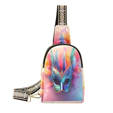 Imagem de CEBUGI Carnival Mask Bolsa tiracolo pequena para mulheres, pochete transversal de couro, bolsa de peito para caminhadas, viagens ao ar livre