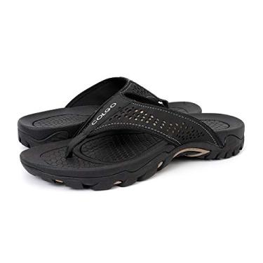 Imagem de Chinelo masculino Colgo com suporte de arco e sandália de dedo casual confortável para uso interno e externo, Black/Lt Brown, 7