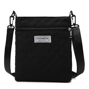 Imagem de Bolsa tiracolo feminina com alça ajustável - Bolsa compacta com fecho de zíper, bolsa de tecido Oxford para uso diário para mulheres, bolsa pequena, Preto