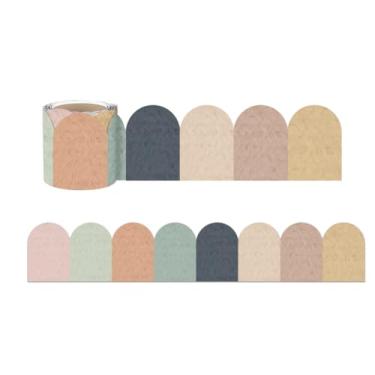 Imagem de Whaline Borda de quadro de avisos Boho de 1,8 m, volta às aulas, recortada, texturizada, recortada, para sala de aula, escritório, quadro-negro, quadro branco, decoração de janela de parede