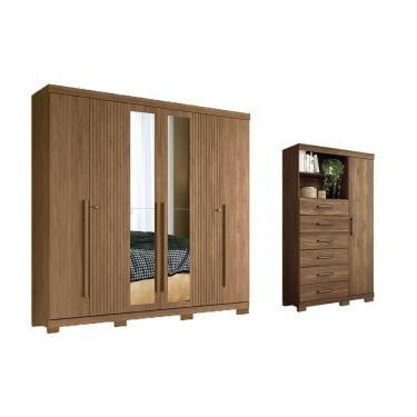 Imagem de Guarda Roupa 2 Peças (1guardaroupa+1cômoda) Qc355 Jatobá - Santos Andirá