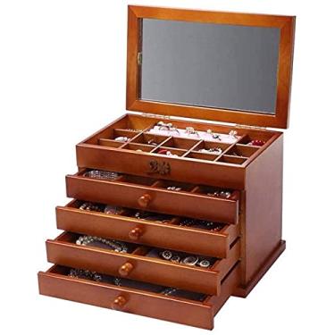 Imagem de Caixa de joias de madeira com gavetas, porta-joias flutuantes de madeira, brincos, anéis, caixas de joias portáteis domésticas