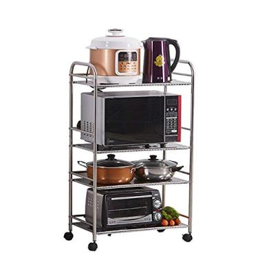 Imagem de U5GAAALPPQ9 Prateleira de cozinha Suporte de forno micro-ondas de aço inoxidável Rack de forno de microondas Unidade de prateleira de armazenamento de 4 camadas Organizador de especiarias Rack de