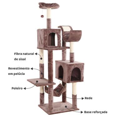 Imagem de Arranhador, torre de gato grande, luxuoso, multifuncional com casas, camas, rede, poleiros e brinquedo