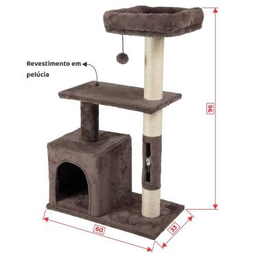 Imagem de Arranhador de gato luxuoso, multifuncional com casa, cama de pelúcia, poleiro e brinquedos