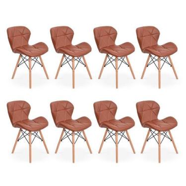 Imagem de Kit 08 Cadeiras Charles Eames Eiffel Slim Wood Estofada - Marrom - Mag