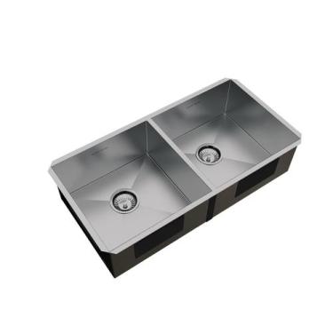 Imagem de Cuba Dupla Inox Quadrada Pia C/ Válvula 80x40 Embutir - Calha Úmida