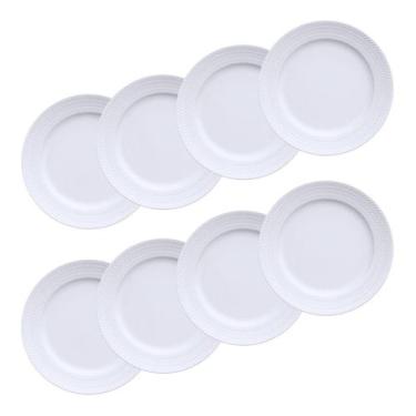 Imagem de Conjunto 8 Pratos Sobremesa Chevron Porcelana Branca Germer - Porcelan