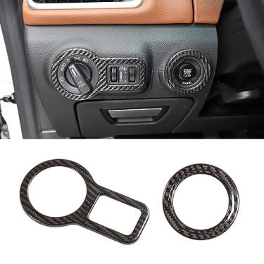 Imagem de Acessórios de fibra de carbono real aptos para Maserati Quattroporte Ghibli 2013-2020 Painel de controle de ajuste de farol de carro capa de decoração/moldura de acabamento de ignição de partida de um botão 2 peças (fibra de carbono preta 2 peças)