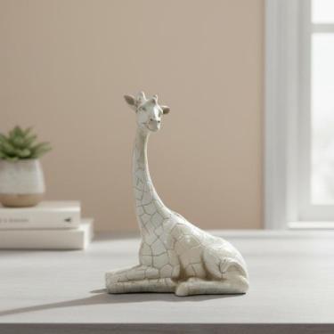 Imagem de Escultura Girafa 31cm Decorativa Sentada Design Moderno Casa Escritóri